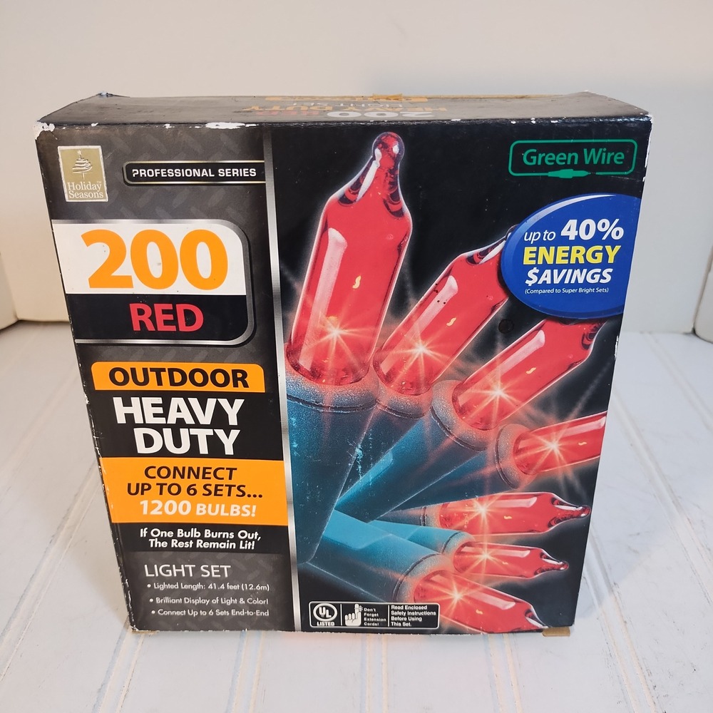 Holiday Seasons 200 Red String Light Set Heavy Duty Professional Christmas NEW